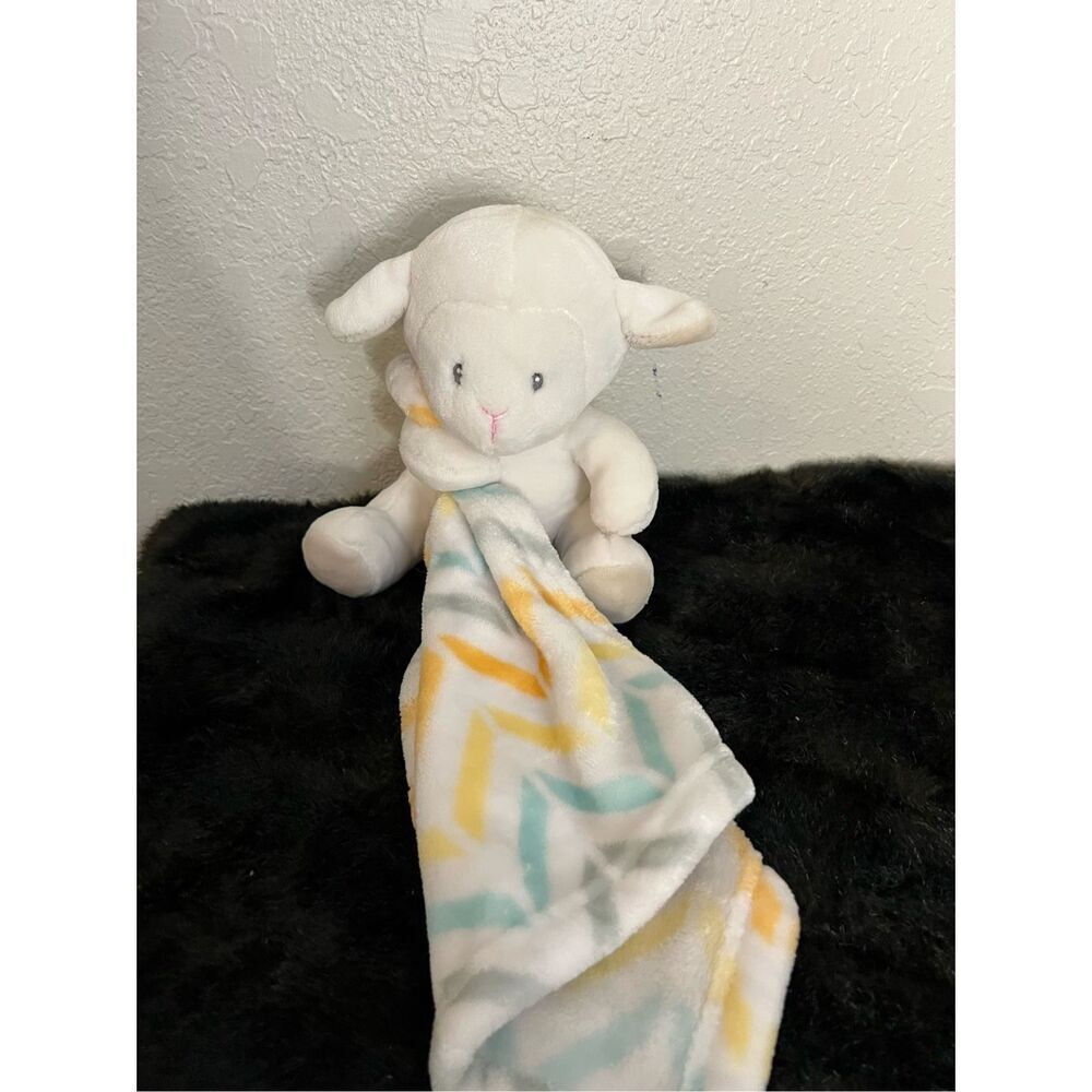 Little Miracles White Lamb Baby Security Blanket ZigZag Lovey Chevron Sheep